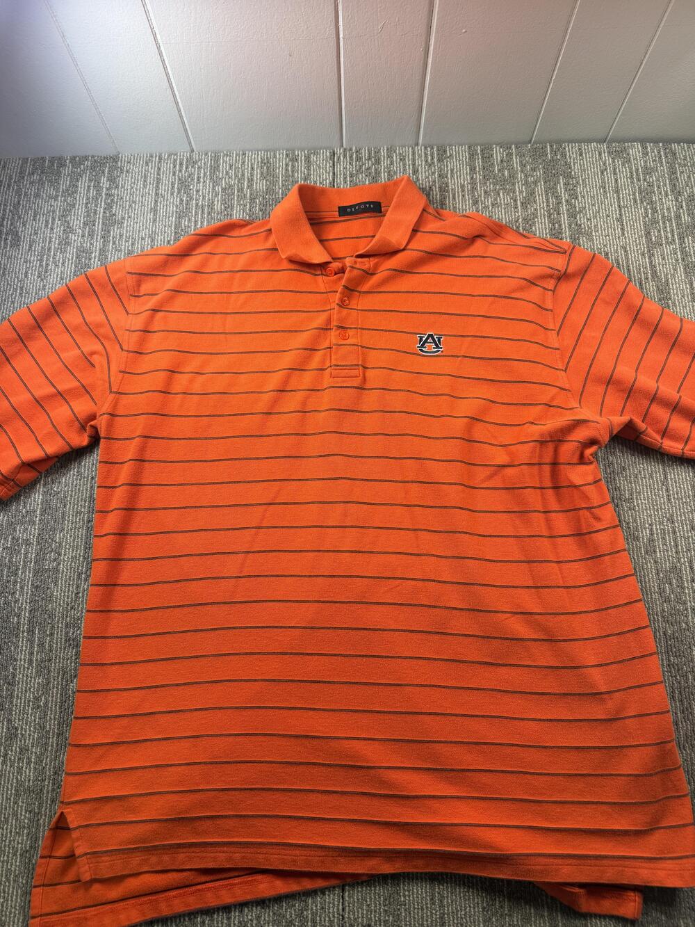 Auburn Tigers Polo Shirt Mens 2XL Orange NCAA Golf Divots Striped Short Sleeve